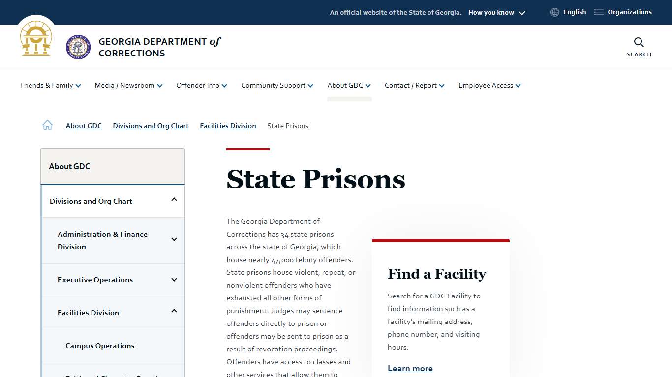 State Prisons Georgia Department of Corrections